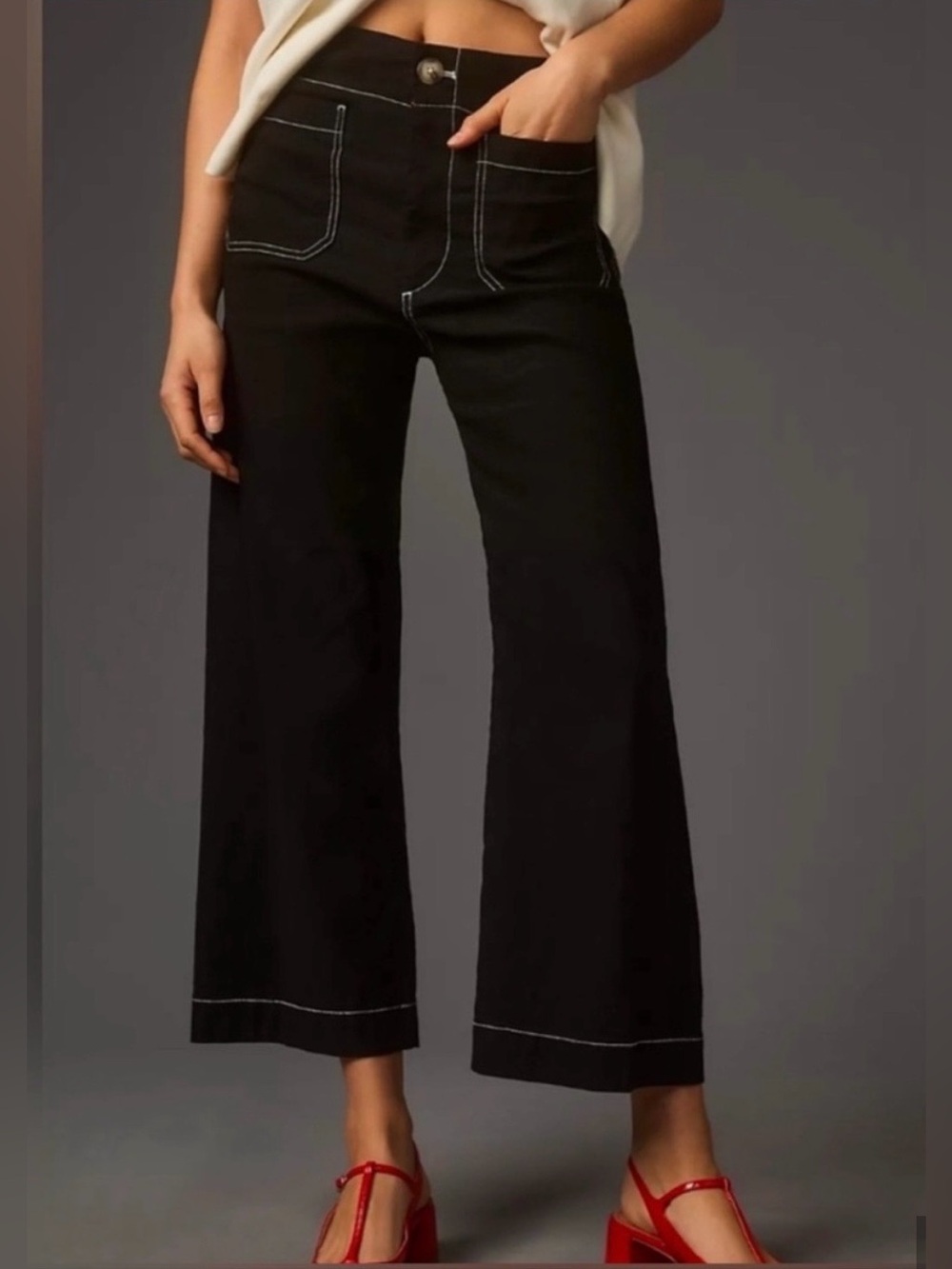 EUC MAEVE BLACK MAGIC FABRIC COLLETTE WHITE CONTRAST STITCH. SIZE 29 - Picture 9 of 13